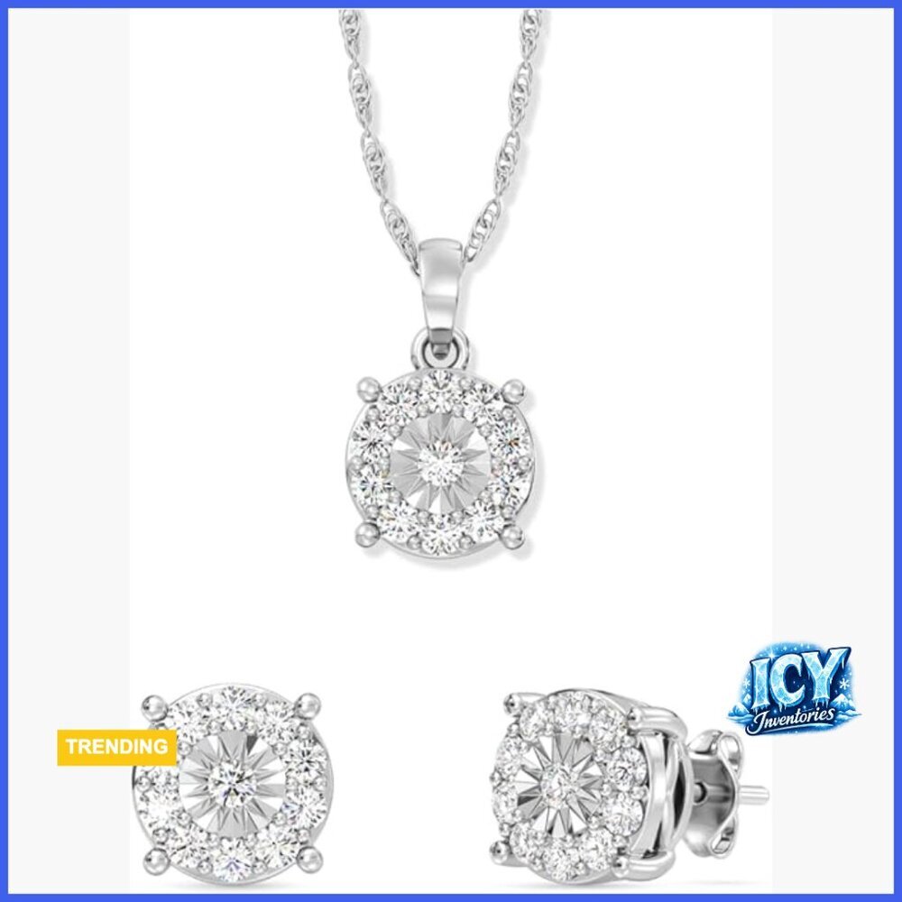 Sterling Silver Lab-Grown Diamond Necklace & Earring Set, 1 CTTW